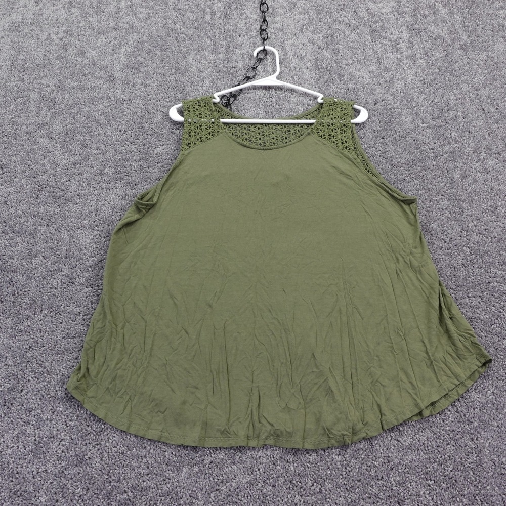 Old Navy Tank Top Womens XXL Olive Green Crochet Lace Yoke Sleeveless Rayon Knit